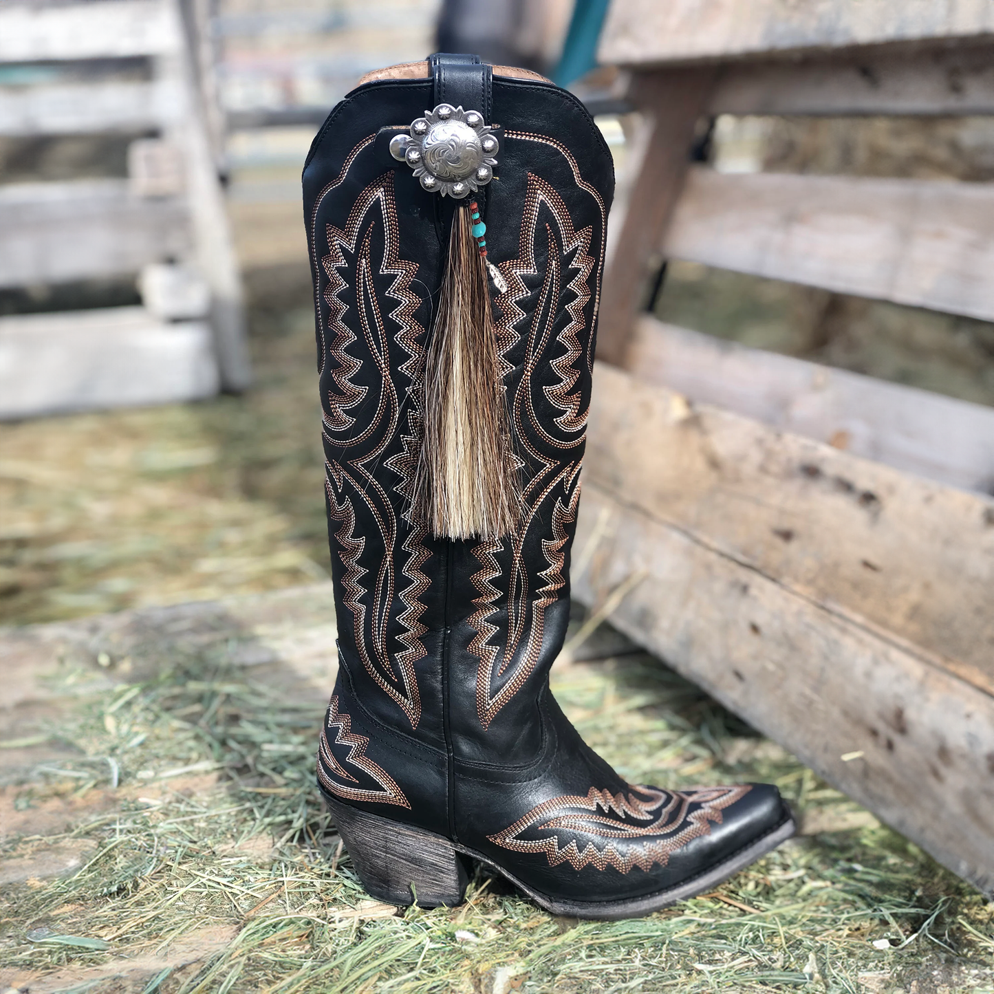 Two-Toned Berry Concho Boot Tassel with Beads