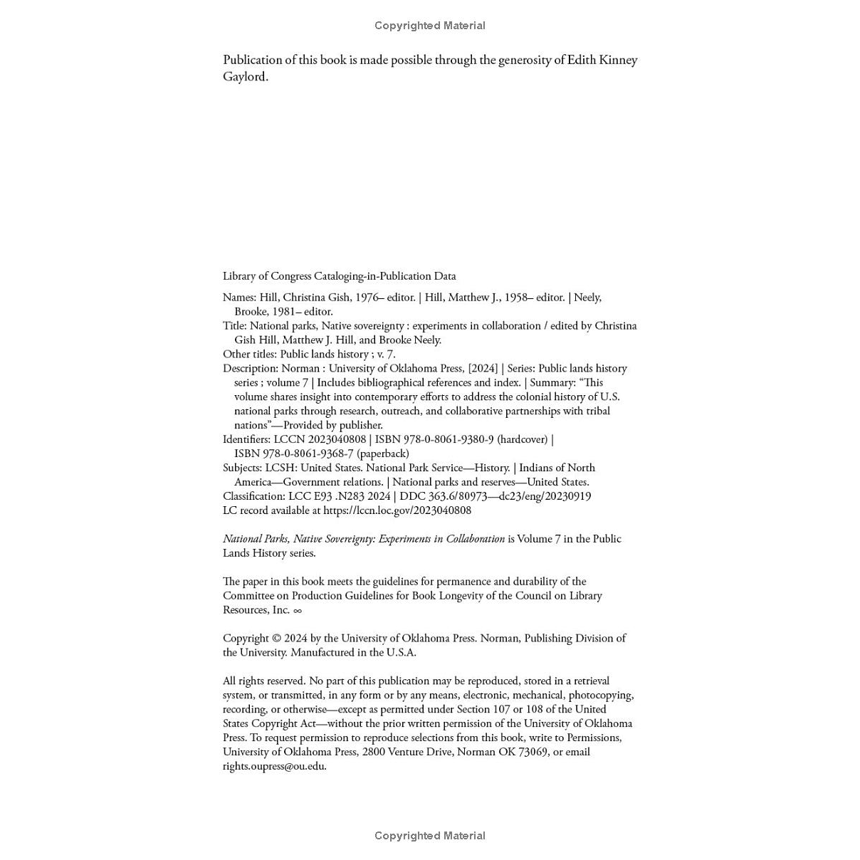 National Parks. Native Sovereignty: Experiments in Collaboration by Christina Gish Hill, Matthew J. Hill, and Brooke Neely (Editors)