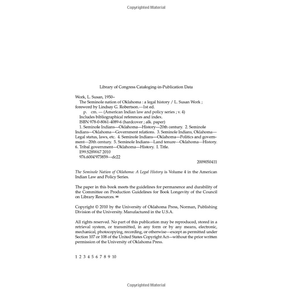 The Seminole Nation of Oklahoma: A Legal History by L. Susan Work