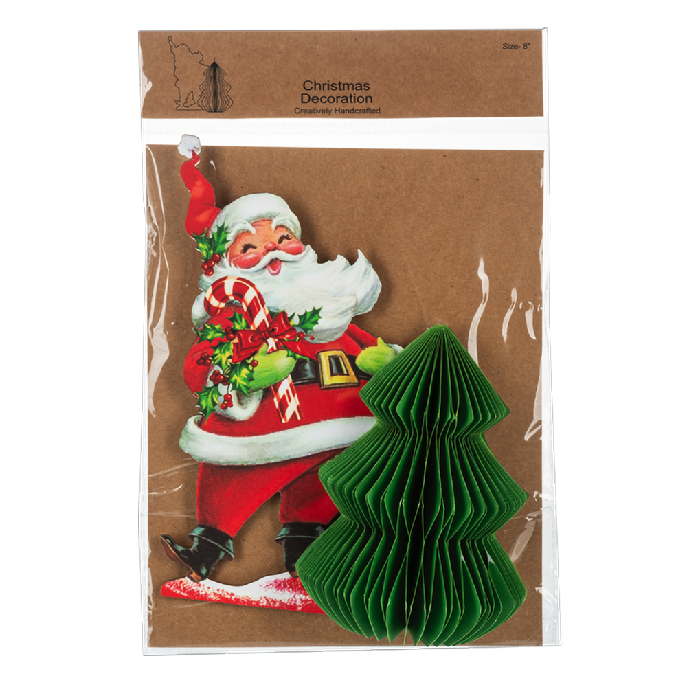 Vintage Paper Santa with Honeycomb Tree Figurine