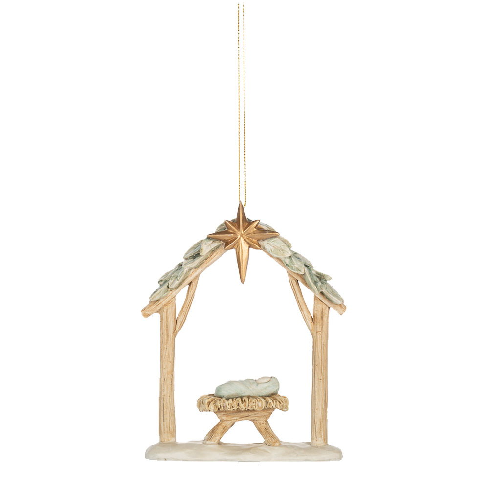 Watercolor Baby in Manger Resin Ornament