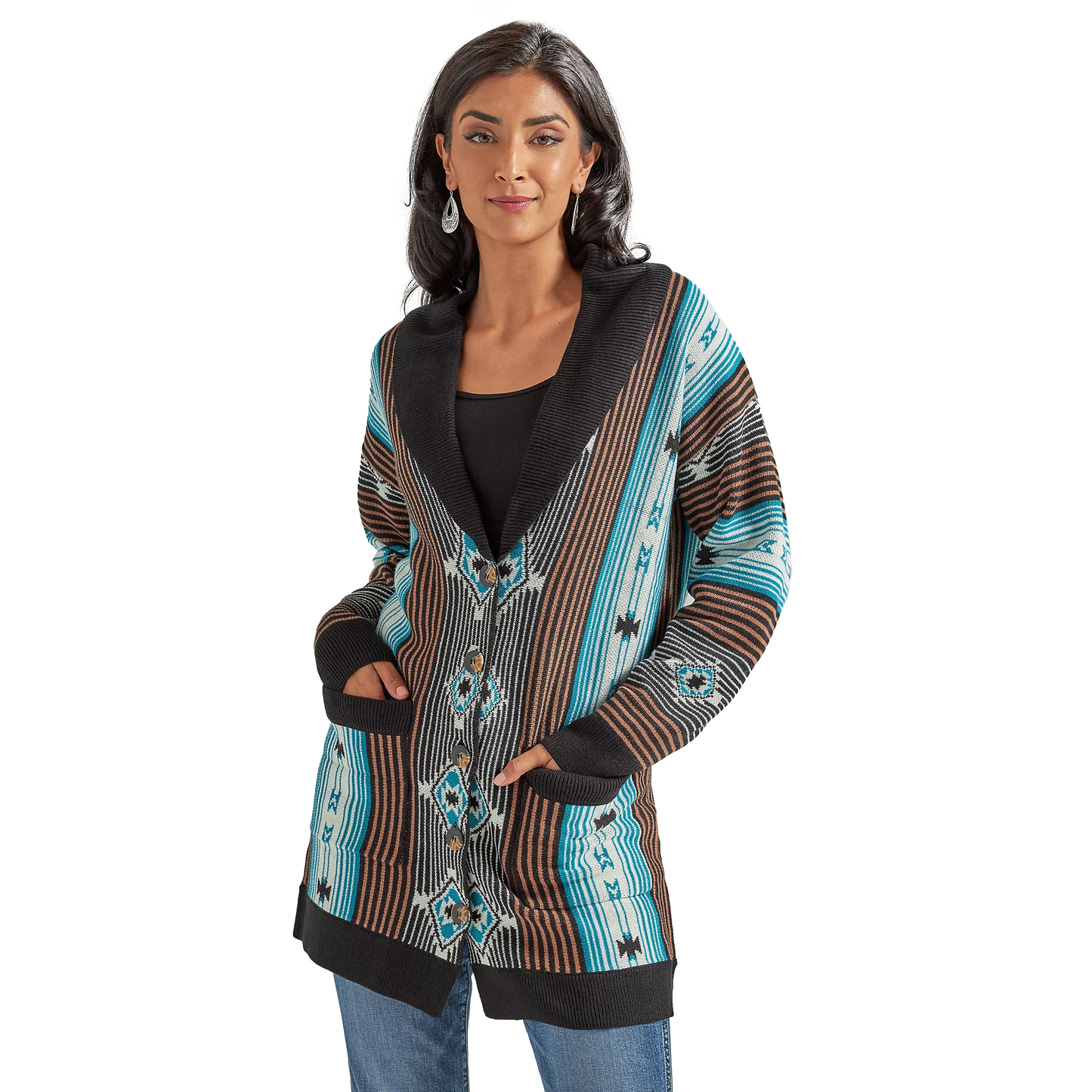 Women's Wrangler Retro® Geo Shawl Collar Cardigan Sweater - Black