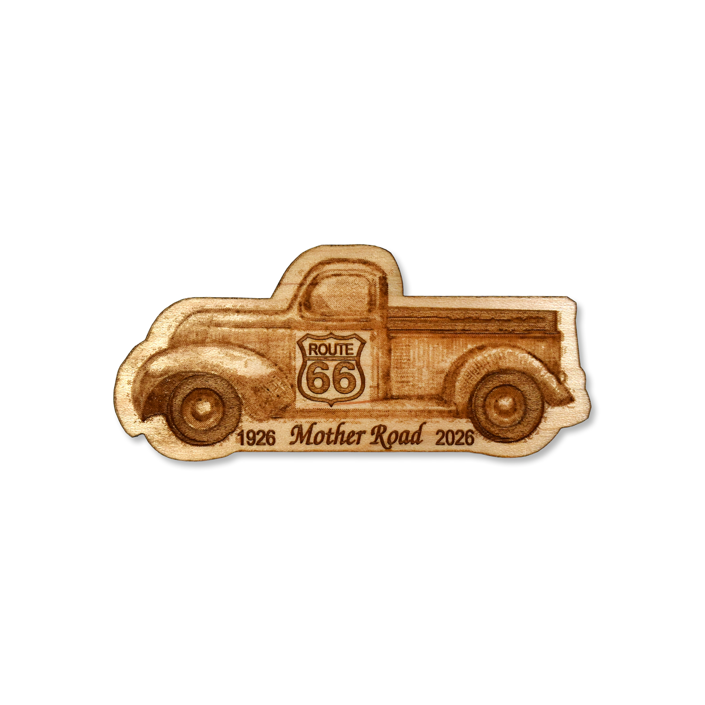 Woodcut Vintage Truck Route 66 Centennial Magnet