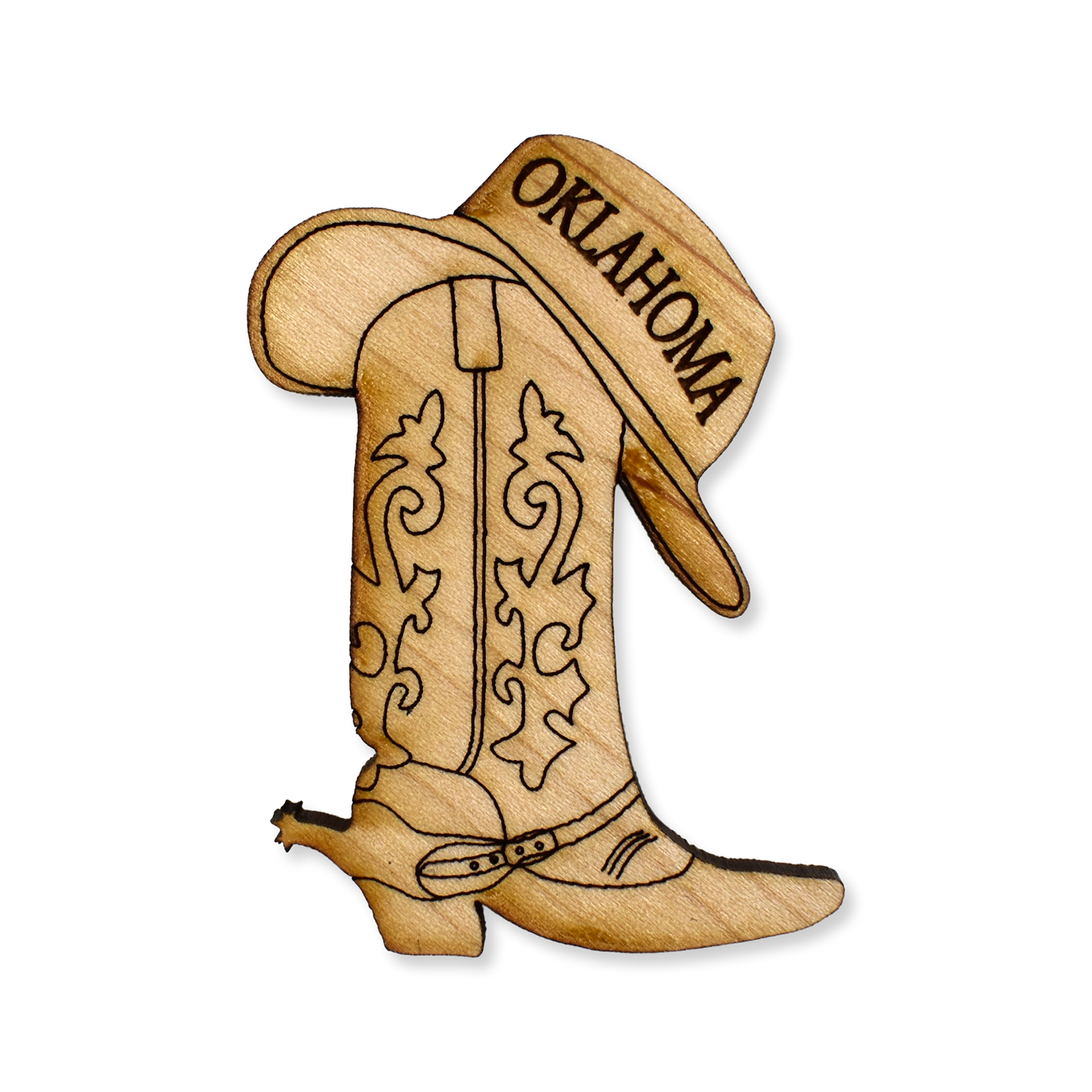 Wooden Oklahoma Boot & Hat Magnet
