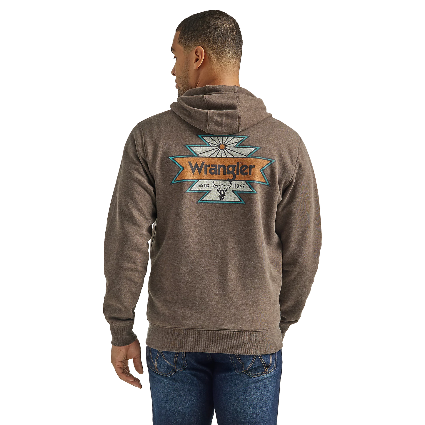 Wrangler Men's Back Graphic Logo Full Zip Up Hoodie - Brown Heather