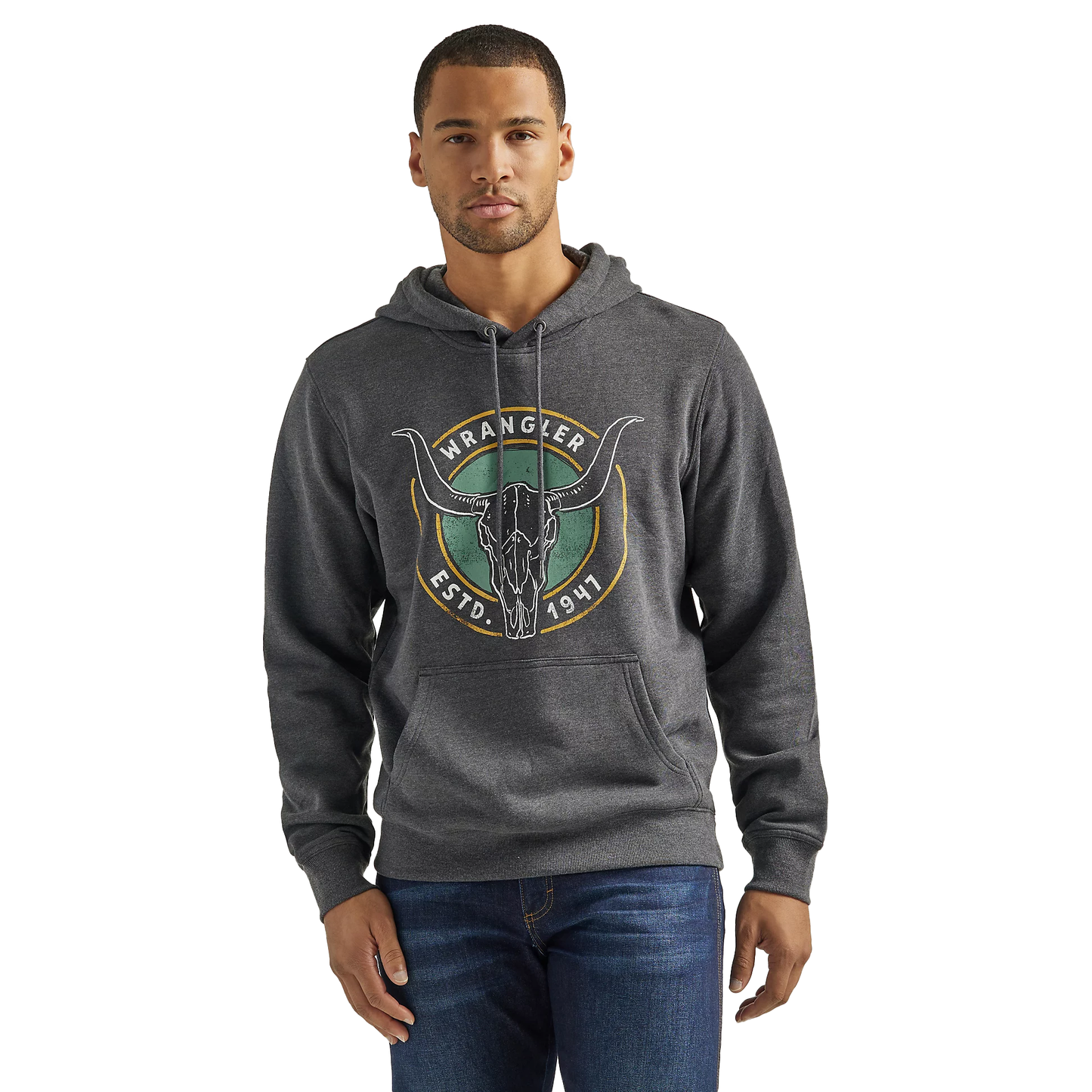 Wrangler Men's Front Animal Logo Pullover Hoodie - Caviar Heather
