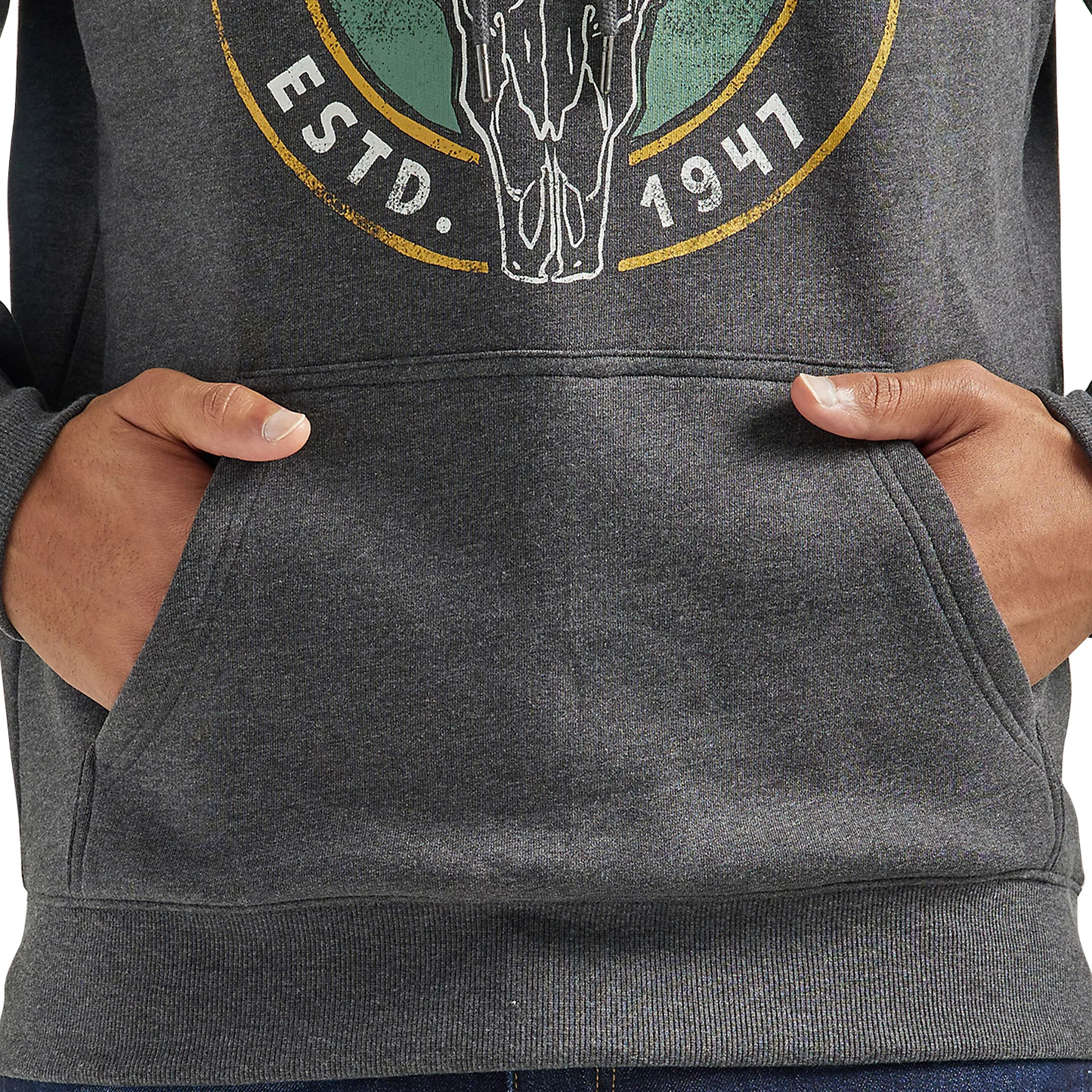 Wrangler Men's Front Animal Logo Pullover Hoodie - Caviar Heather