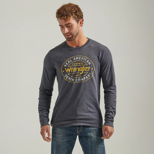 Wrangler Men's Long Sleeve Front Graphic T-Shirt - Caviar Heather