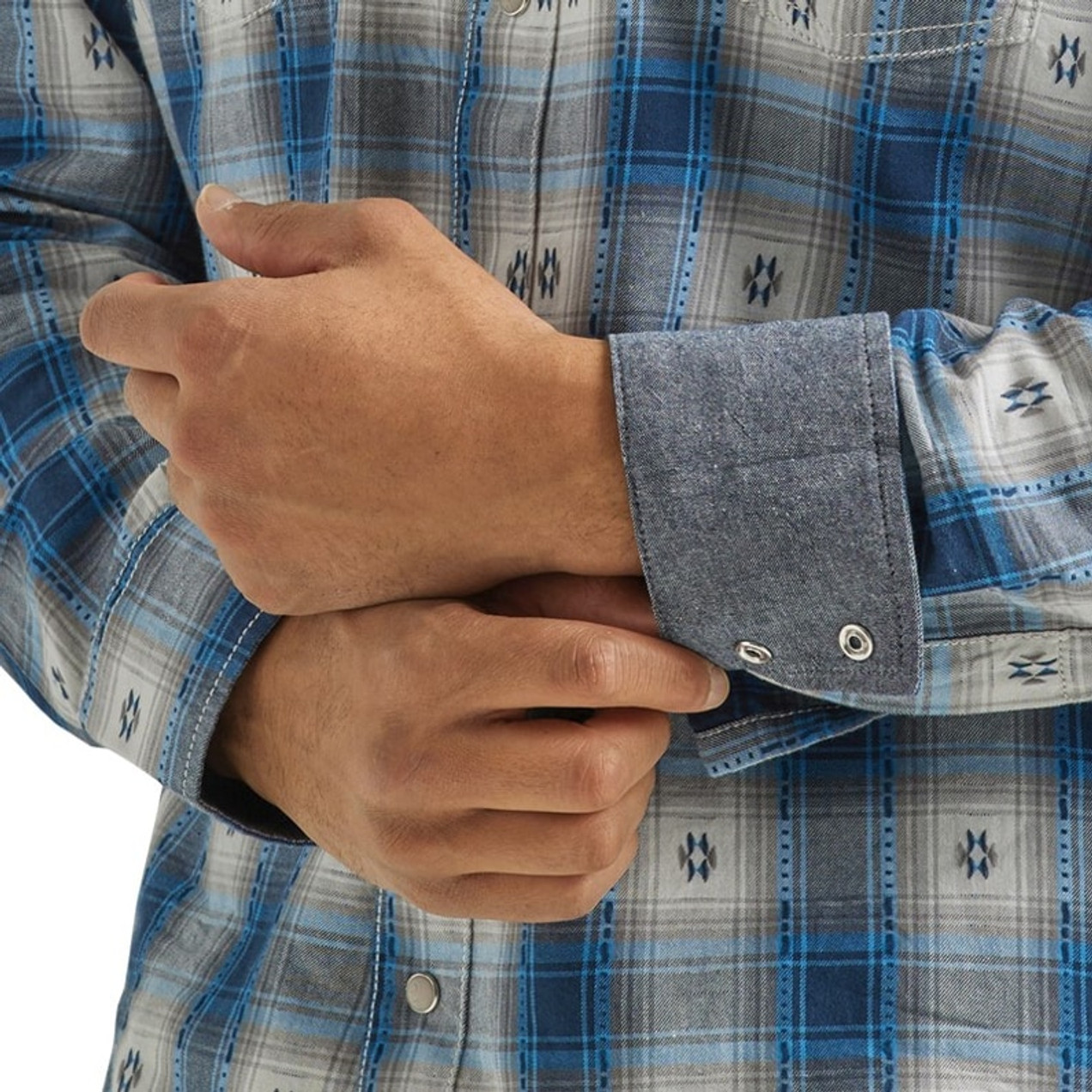 Wrangler Men's Retro® Long Sleeve Western Snap Plaid Shirt - Aztec Blue/Grey