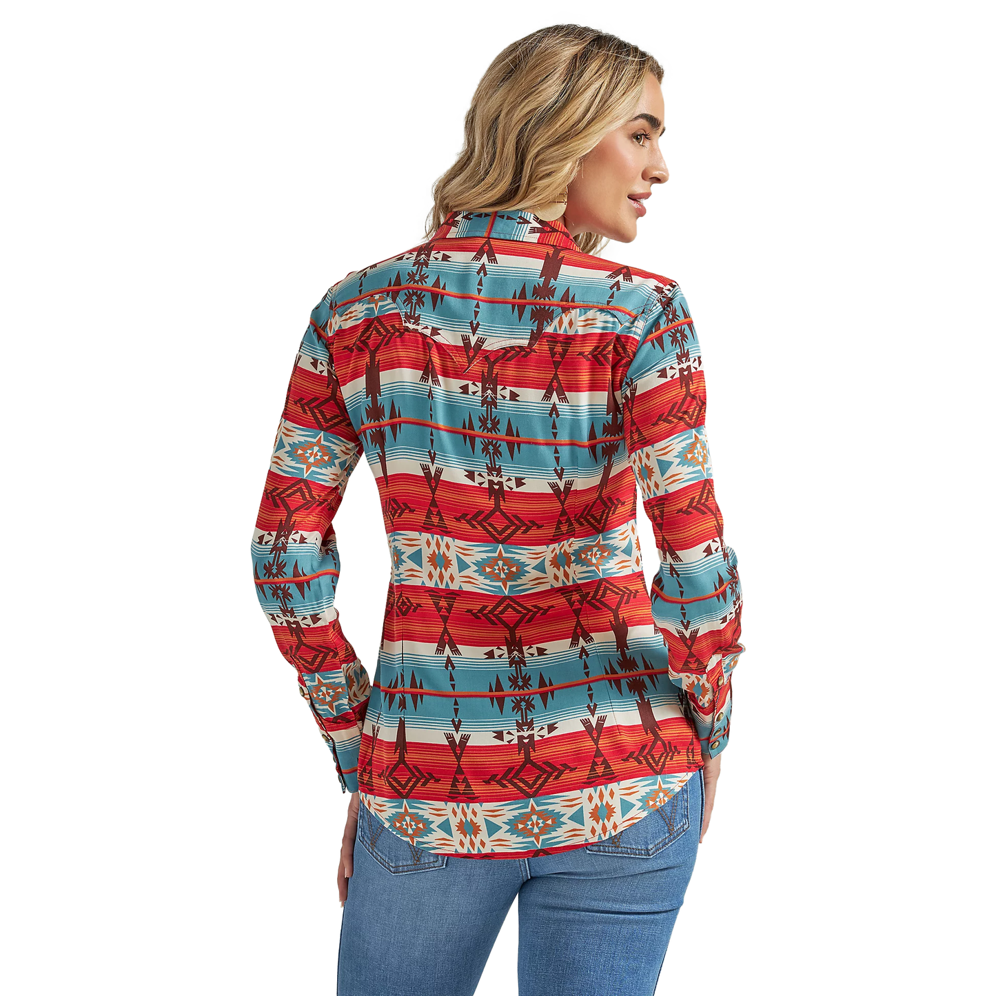 Wrangler Women's Retro® Horizontal Geo Snap Shirt - Blue/Multi