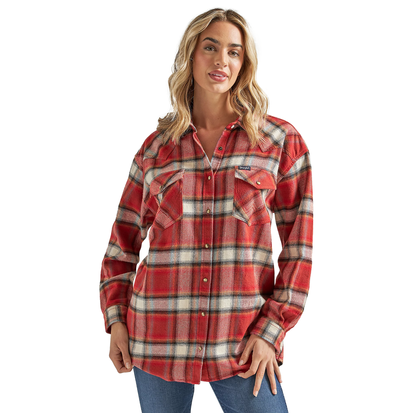 Wrangler Women's Retro® Long Sleeve Boyfriend Fit Flannel Plaid Shirt - Burnt Henna