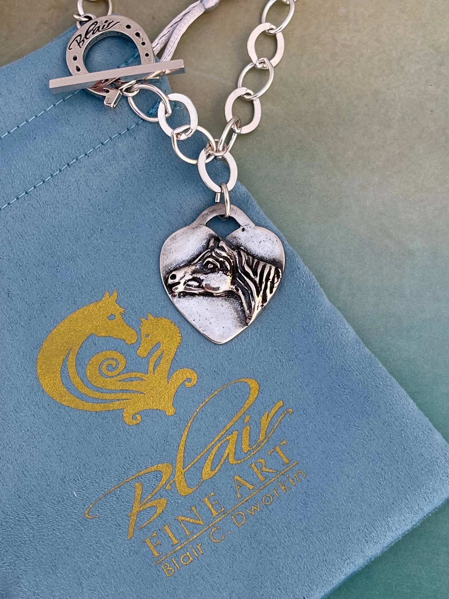 Quarter Horse Sterling Sweetheart Necklace with Horseshoe Toggle by Blair C. Dworkin