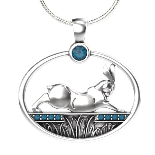 Rabbit Reach Pendant Necklace - Sterling Silver with London Blue Topaz