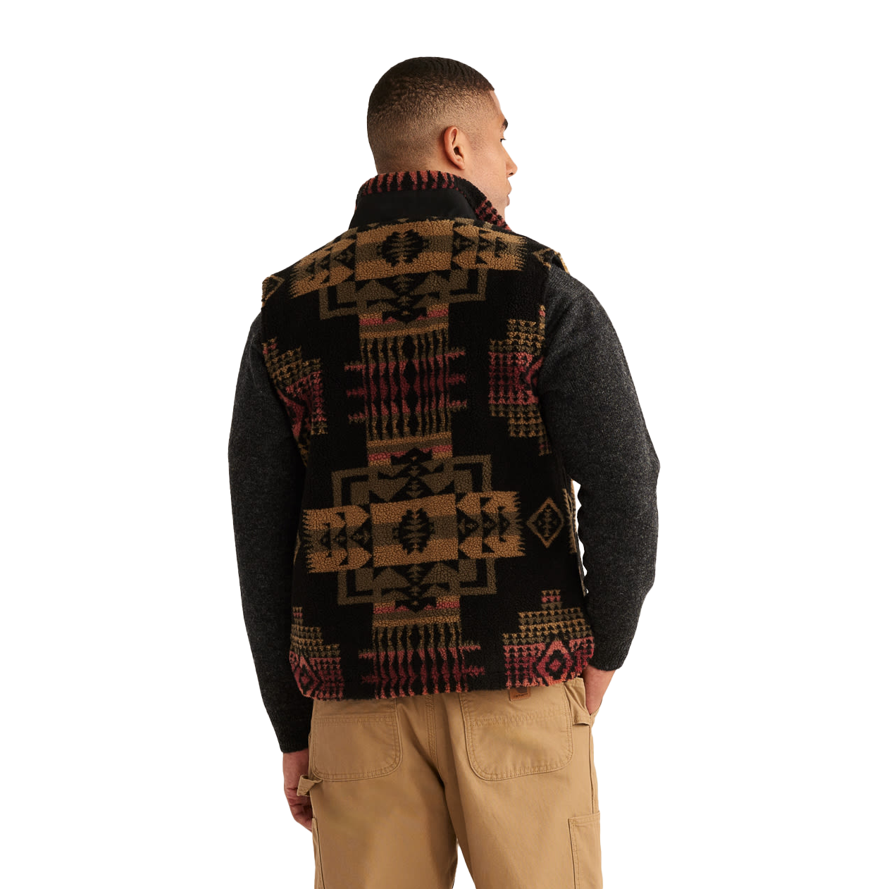 Pendleton Men's Ridgeline Berber Fleece Vest - Black/Olive Chief Joseph