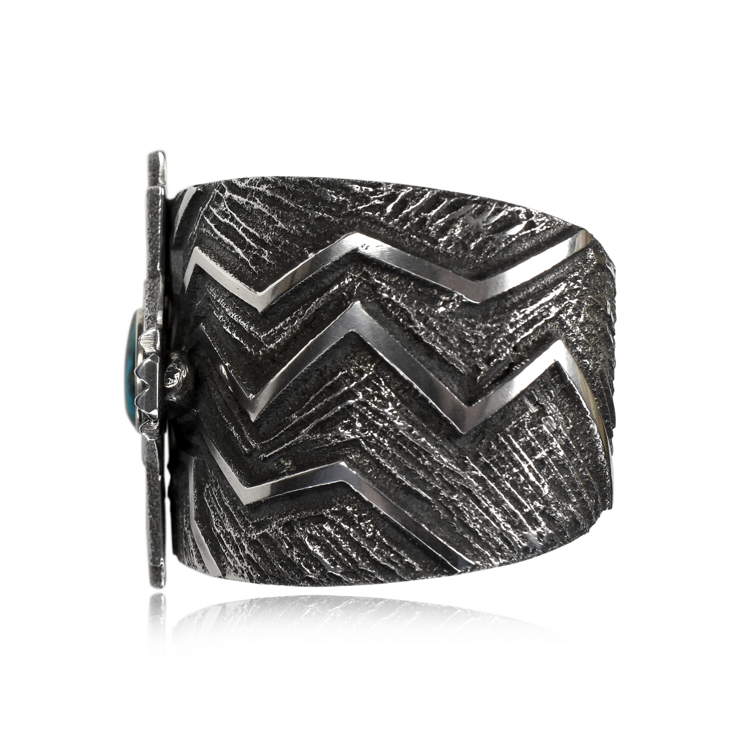 Tufa Cast Navajo Cross Cuff with Bisbee Turquoise by Kevin Yazzie