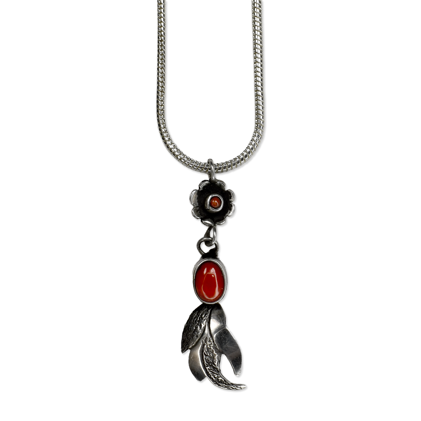 Feather and Flower Coral Pendant Necklace