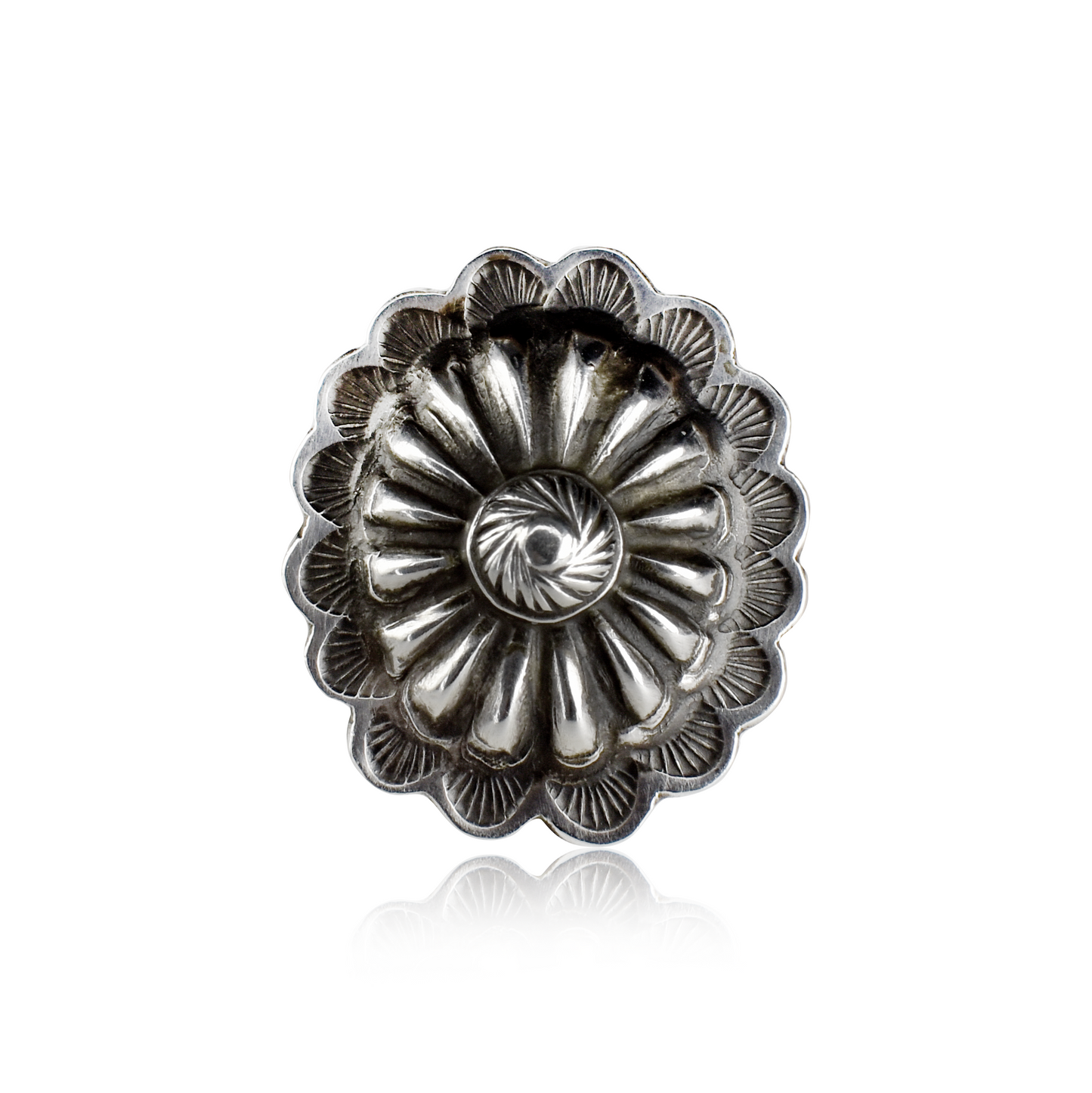 Hand-Stamped Sterling Silver Radial Ring with Four-Pronged Band by Fred Maloney