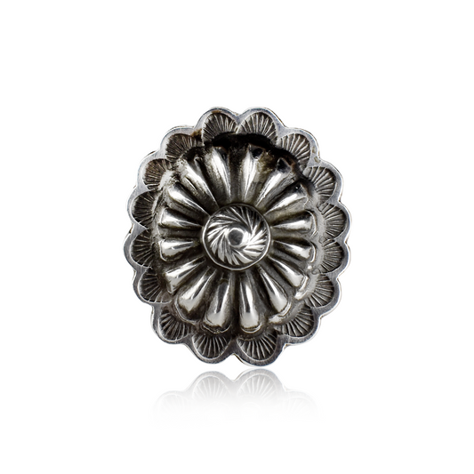Hand-Stamped Sterling Silver Radial Ring with Four-Pronged Band by Fred Maloney