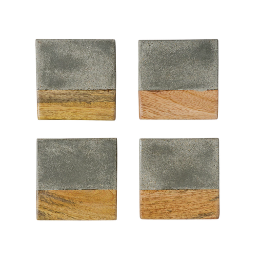 Cement & Wood Coasters, Set of Four