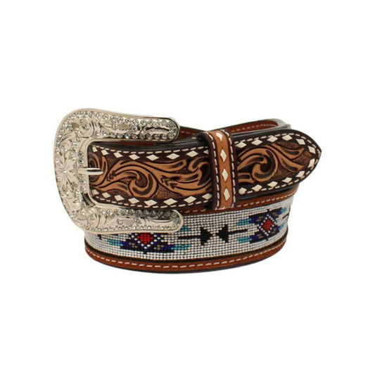 Angel Ranch Ladies Tooled Bead Inlay Belt