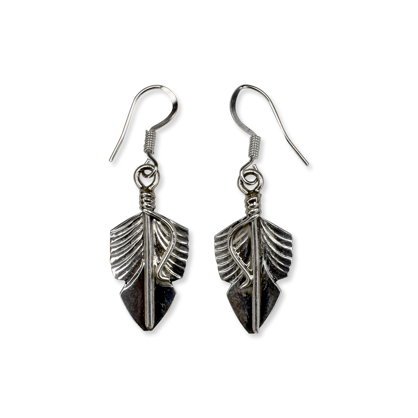 Short Prayer Feather Drop Earrings by Chris Charley