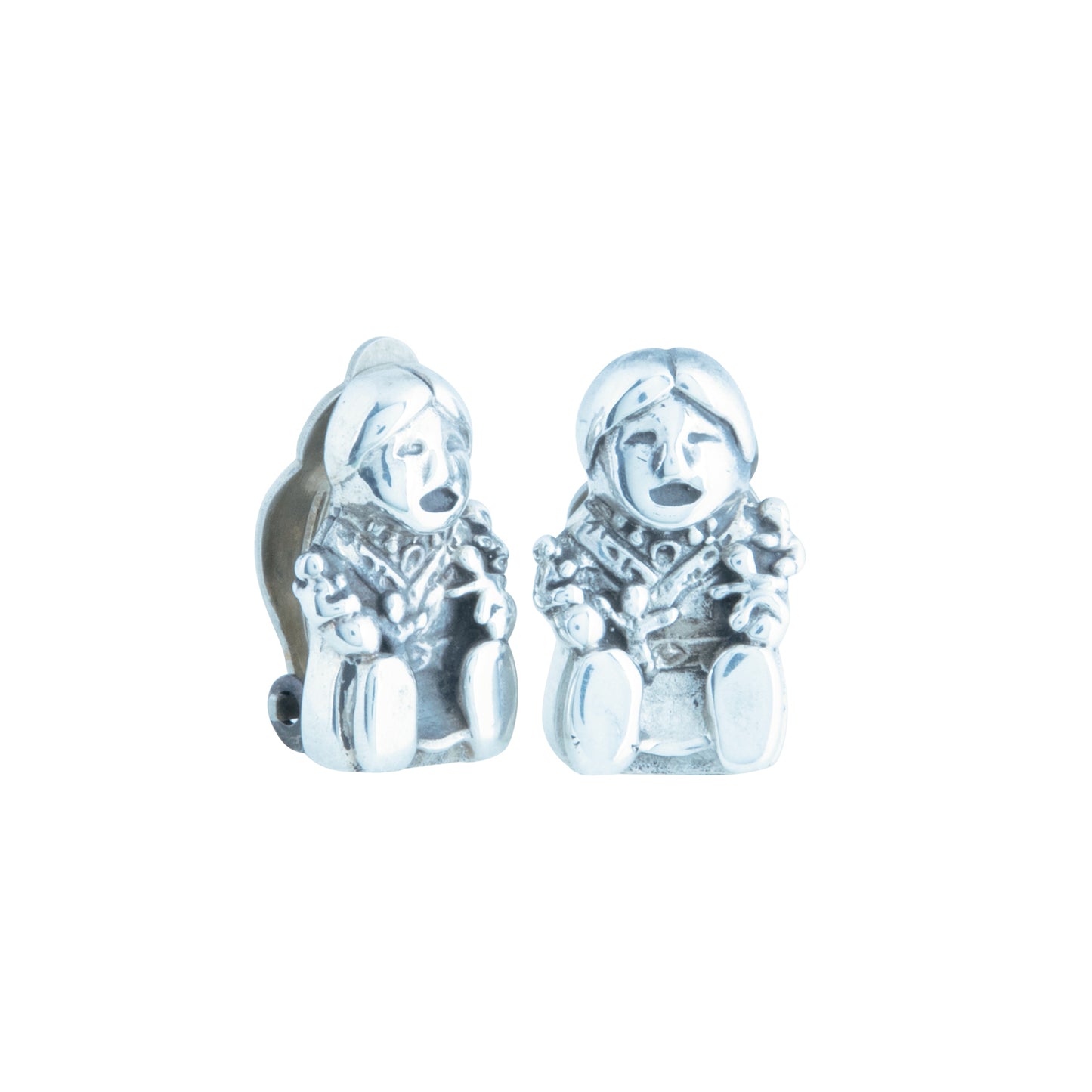 1970's Storyteller Silver Clip-on Earrings by Carol Felley