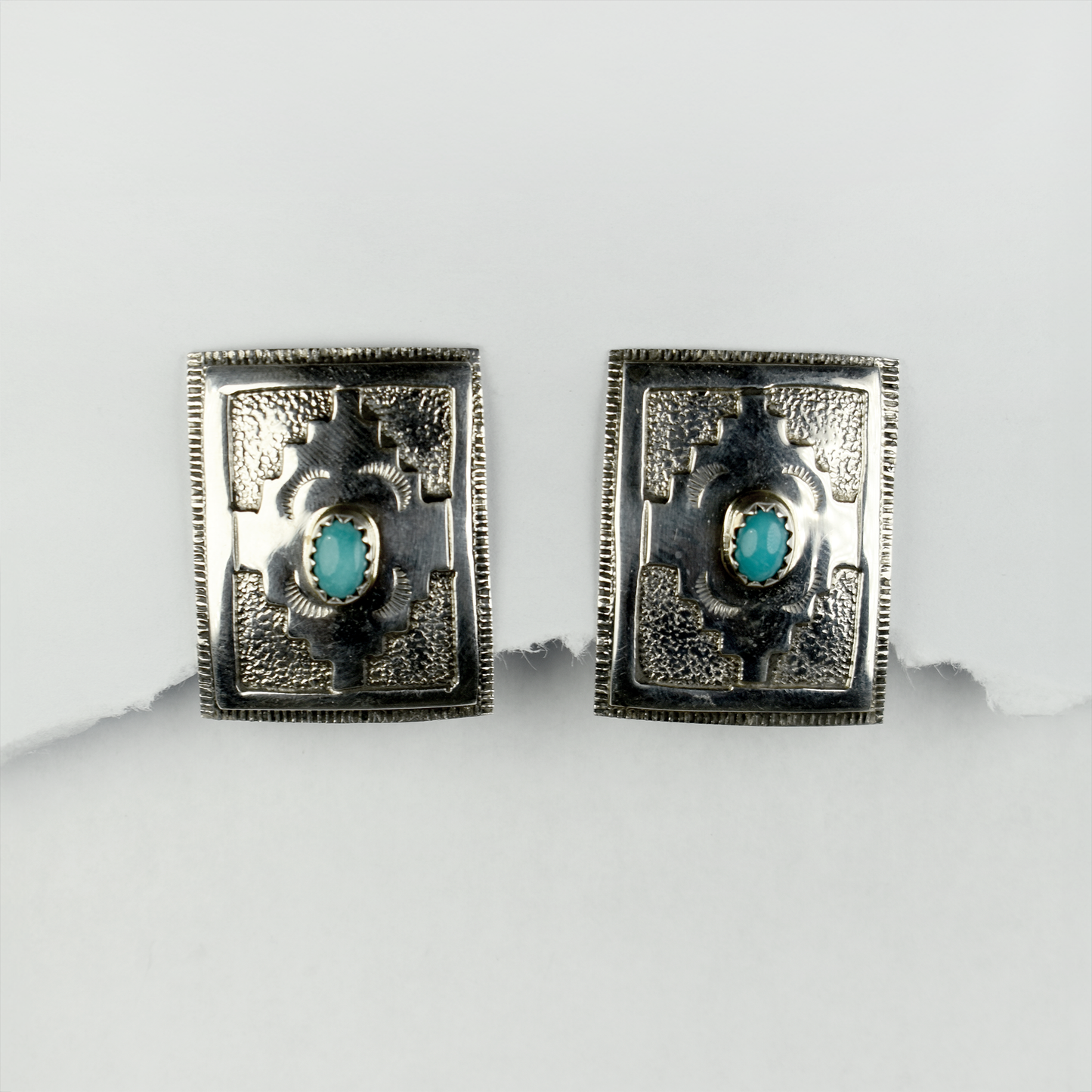 Sleeping Beauty Turquoise Stamped Rectangular Clip-on Earrings