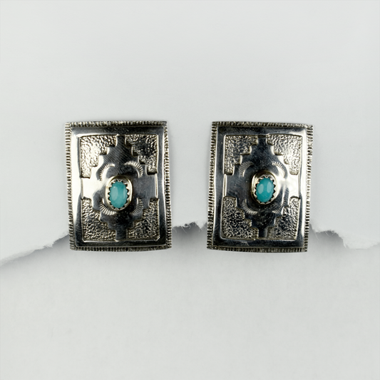Sleeping Beauty Turquoise Stamped Rectangular Clip-on Earrings