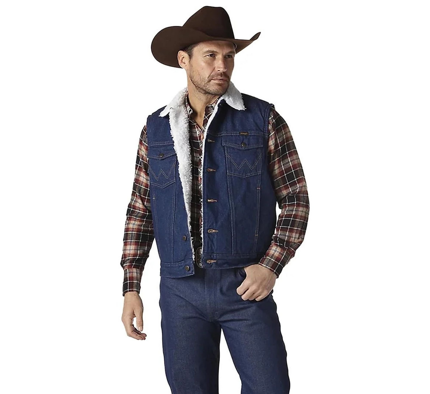 Wrangler Men's Sherpa Lined Prewashed Denim Vest