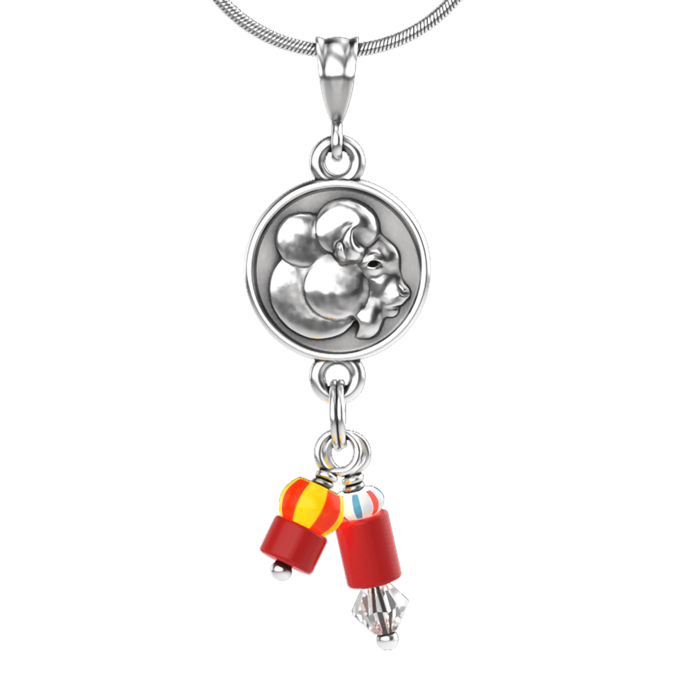 Mini Bison Medallion Necklace - Sterling Silver with Red Trading Beads