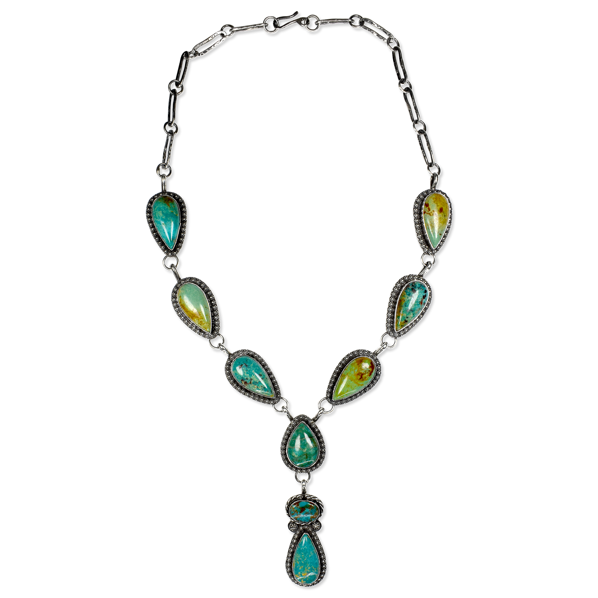 Teller Teardrop Kingman and Royston Turquoise Lariat Necklace