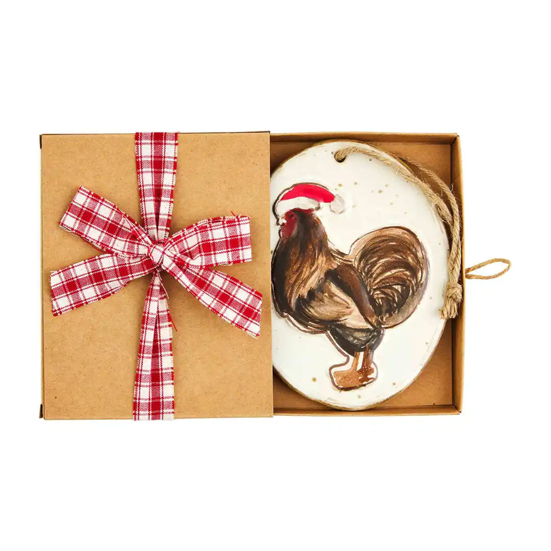 Ceramic Chicken Christmas Ornament