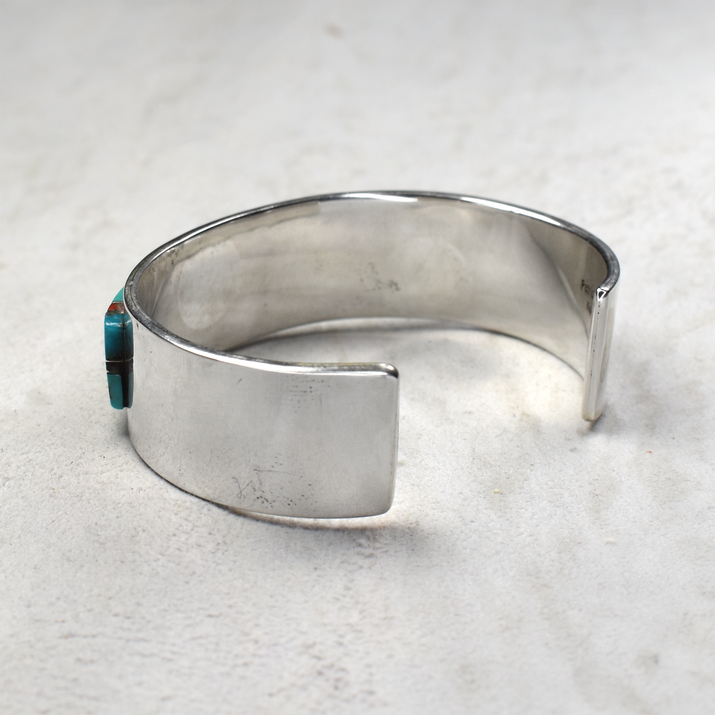 Turquoise, Lapis, and Coral Geometric Inlay Cuff by Patricia Ed Becenti