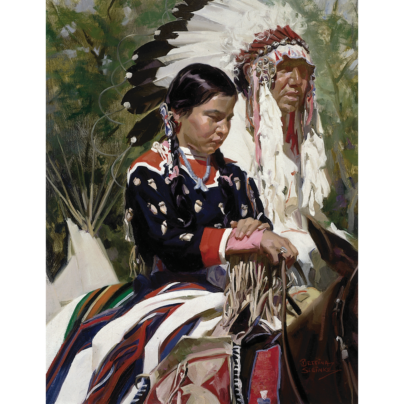 Father & Daughter at the Crow Fair, by Bettina Steinke, Unsigned Father & Daughter at the Crow Fair, by Bettina Steinke, Unsigned