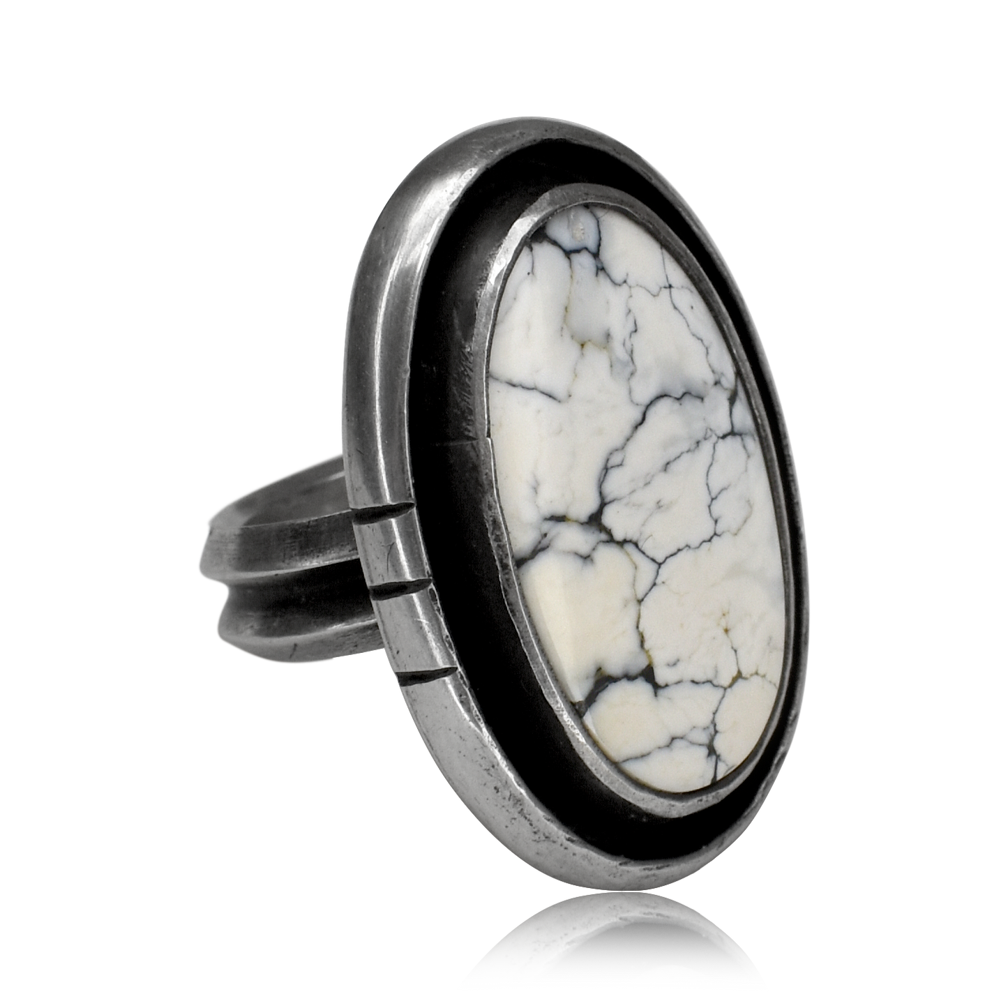 Large Oval White Buffalo Ring by Justin Biltonen