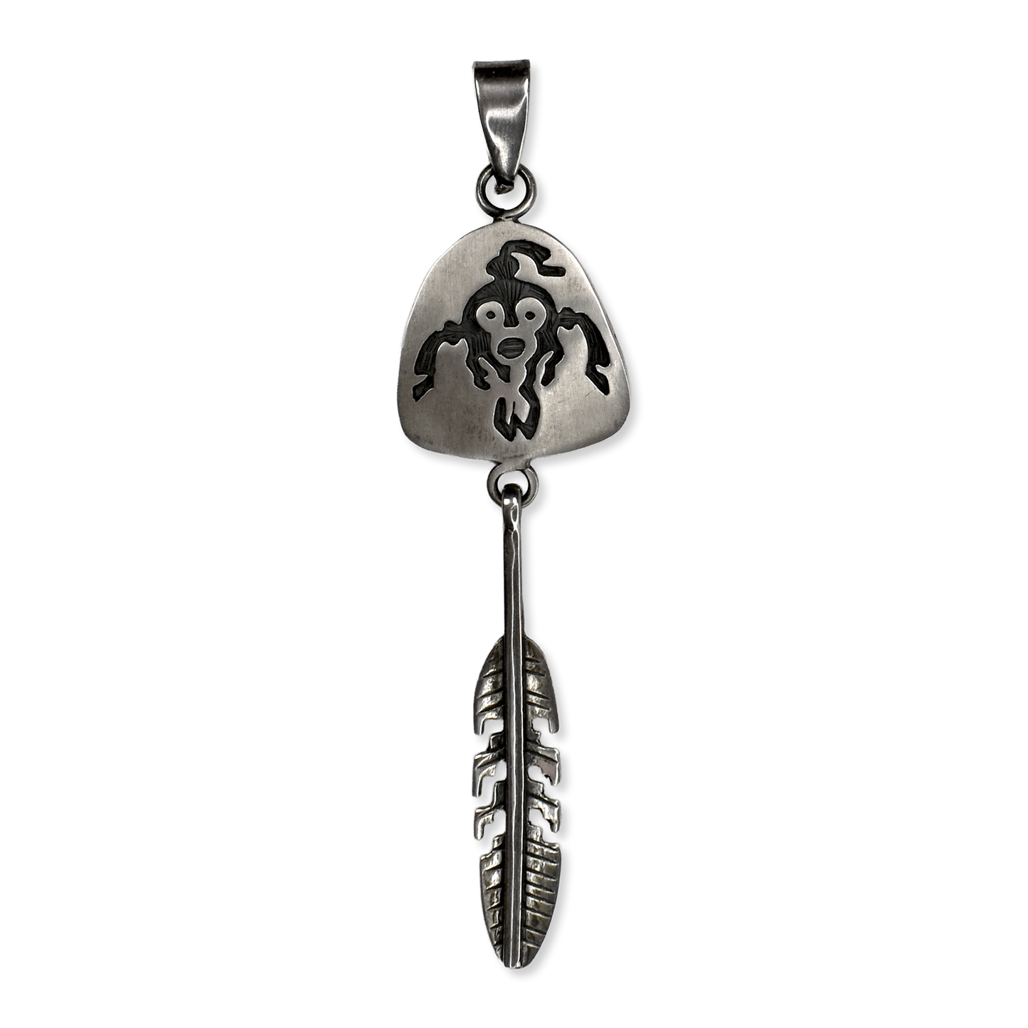 Spirit Keeper Sterling Silver Kachina & Feather Pendant