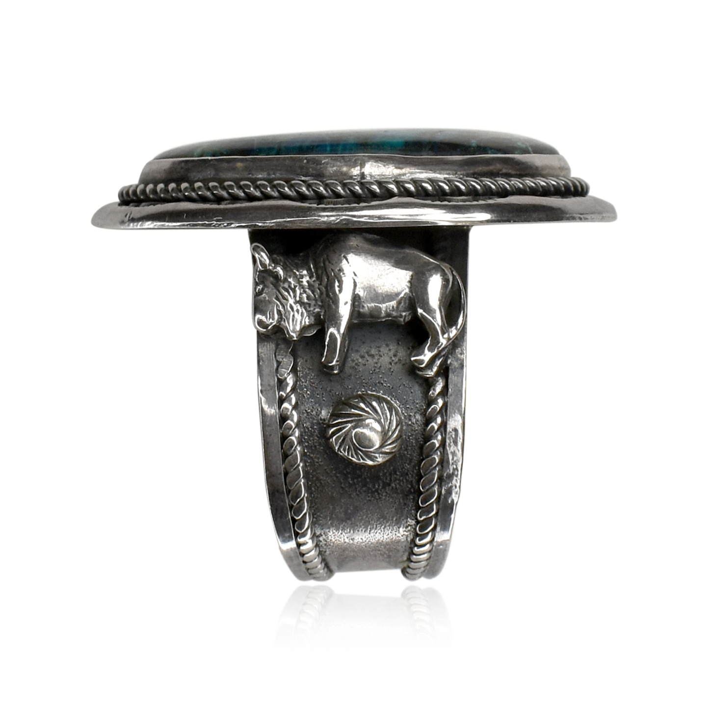 Twilight Guardian Chrysocolla Bison Icon Ring by Brenda Jiminez