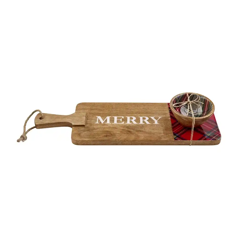 Merry Tartan Board and Dip Bowl Set