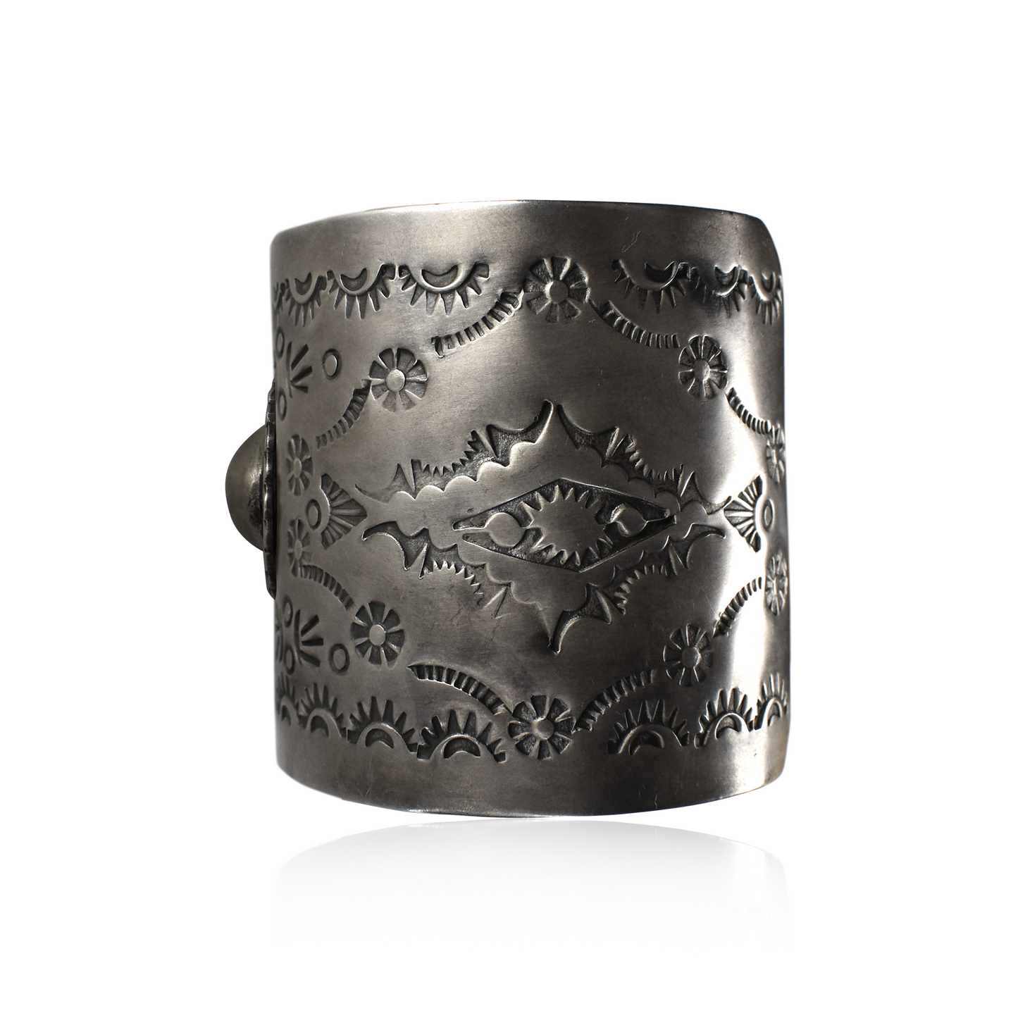 Hand-Stamped Mexican Silver Cuff with Concho by Rocki Gorman