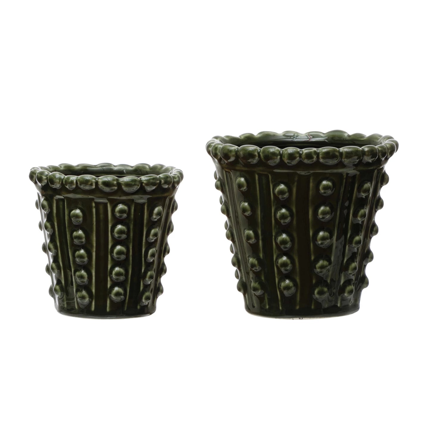 Green Stoneware Hobnail Planter