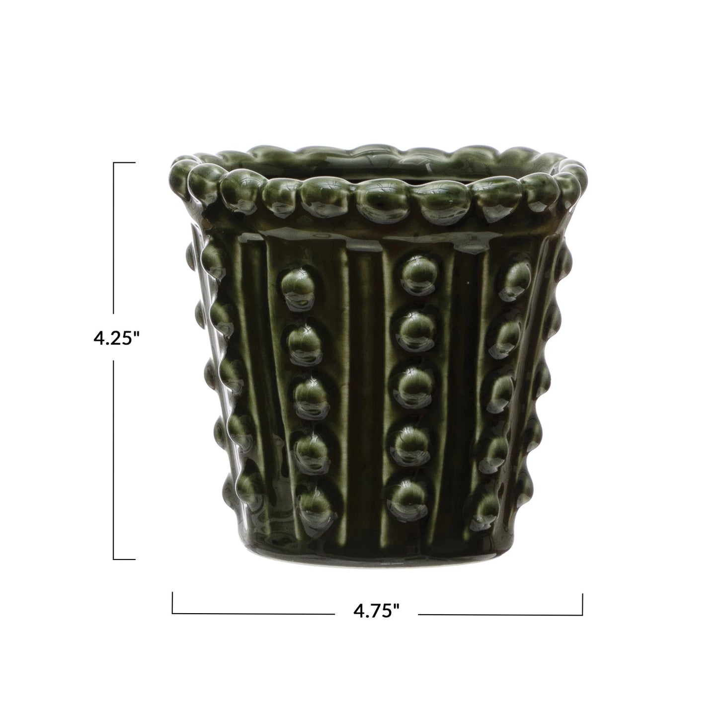 Green Stoneware Hobnail Planter