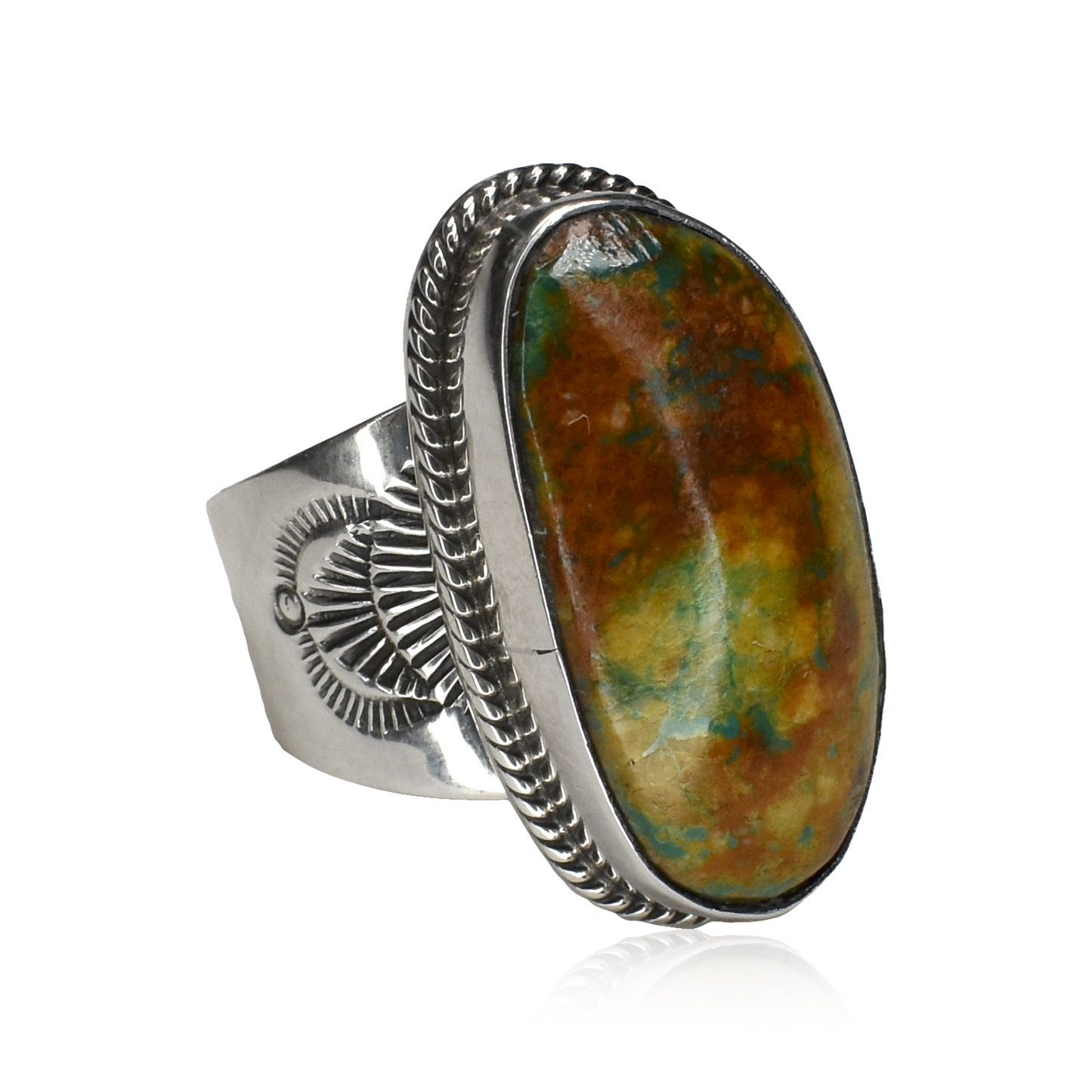 Golden Mesa Royston Turquoise Stamped Ring by J. Nelson