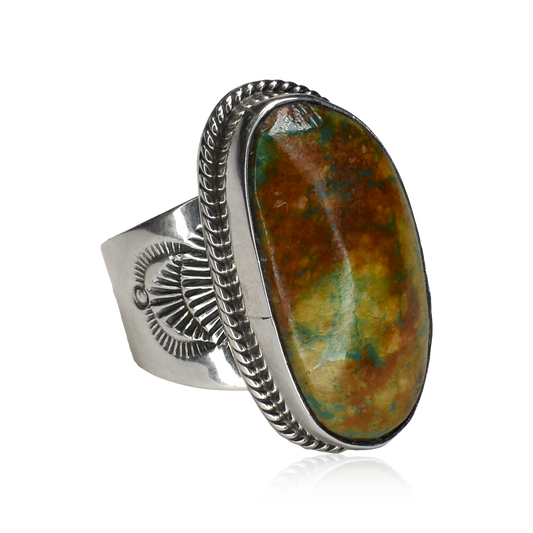 Golden Mesa Royston Turquoise Stamped Ring by J. Nelson
