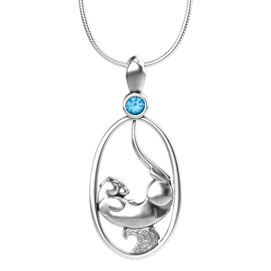 Otter Motion Pendant Necklace - Sterling Silver with Swiss Blue Topaz