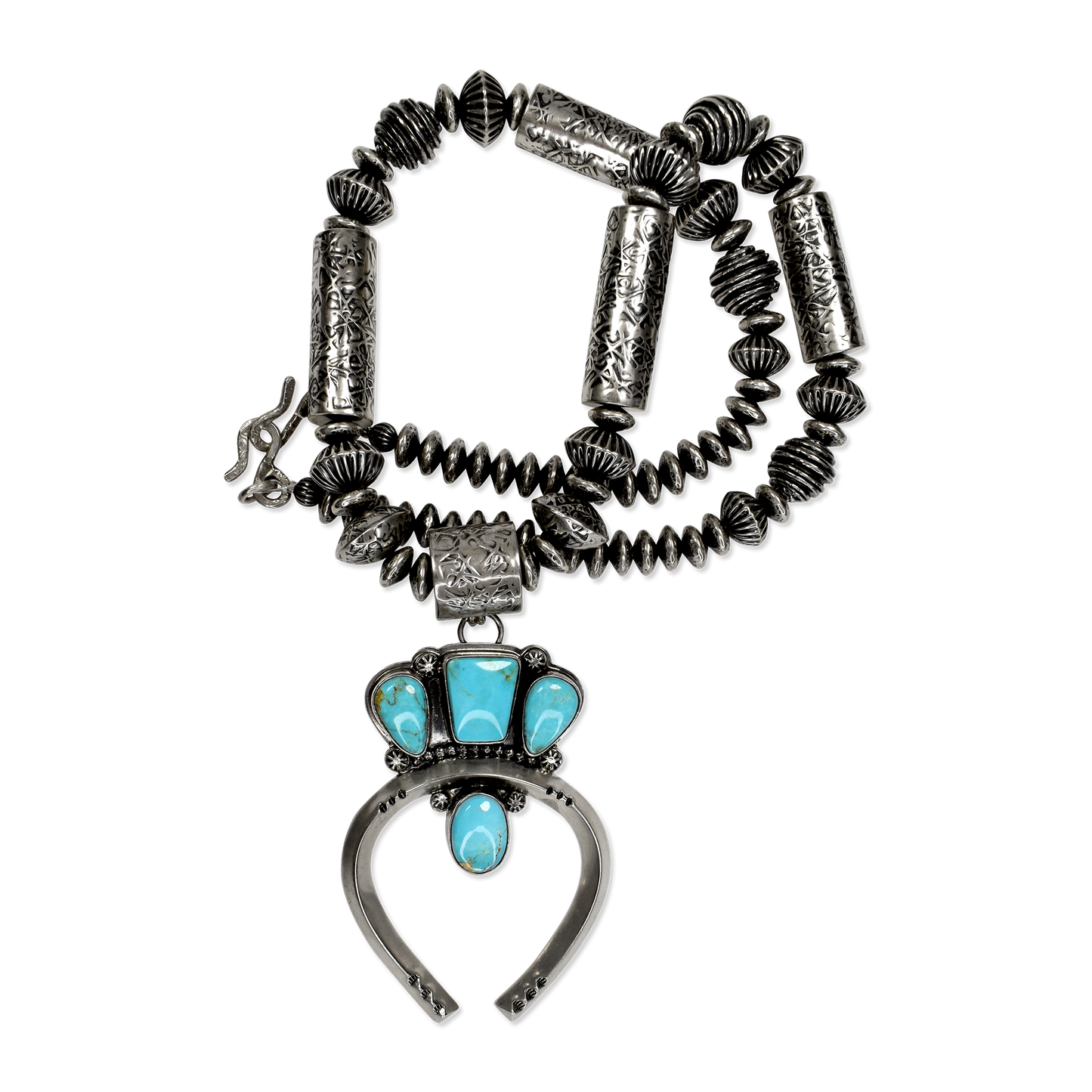 Kingman Turquoise Barrel Bead Naja Necklace by Teller Indian Jewelry