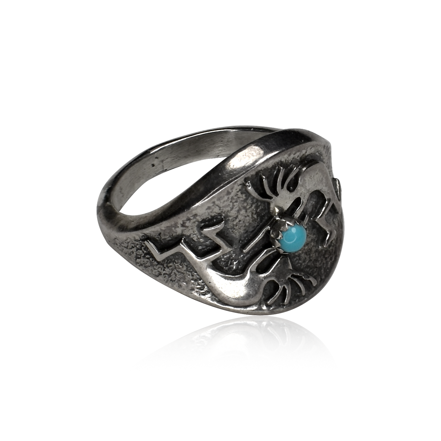 Vintage 1980s Sand Cast Sterling Silver Kokopelli Ring by Ervin Hoskie