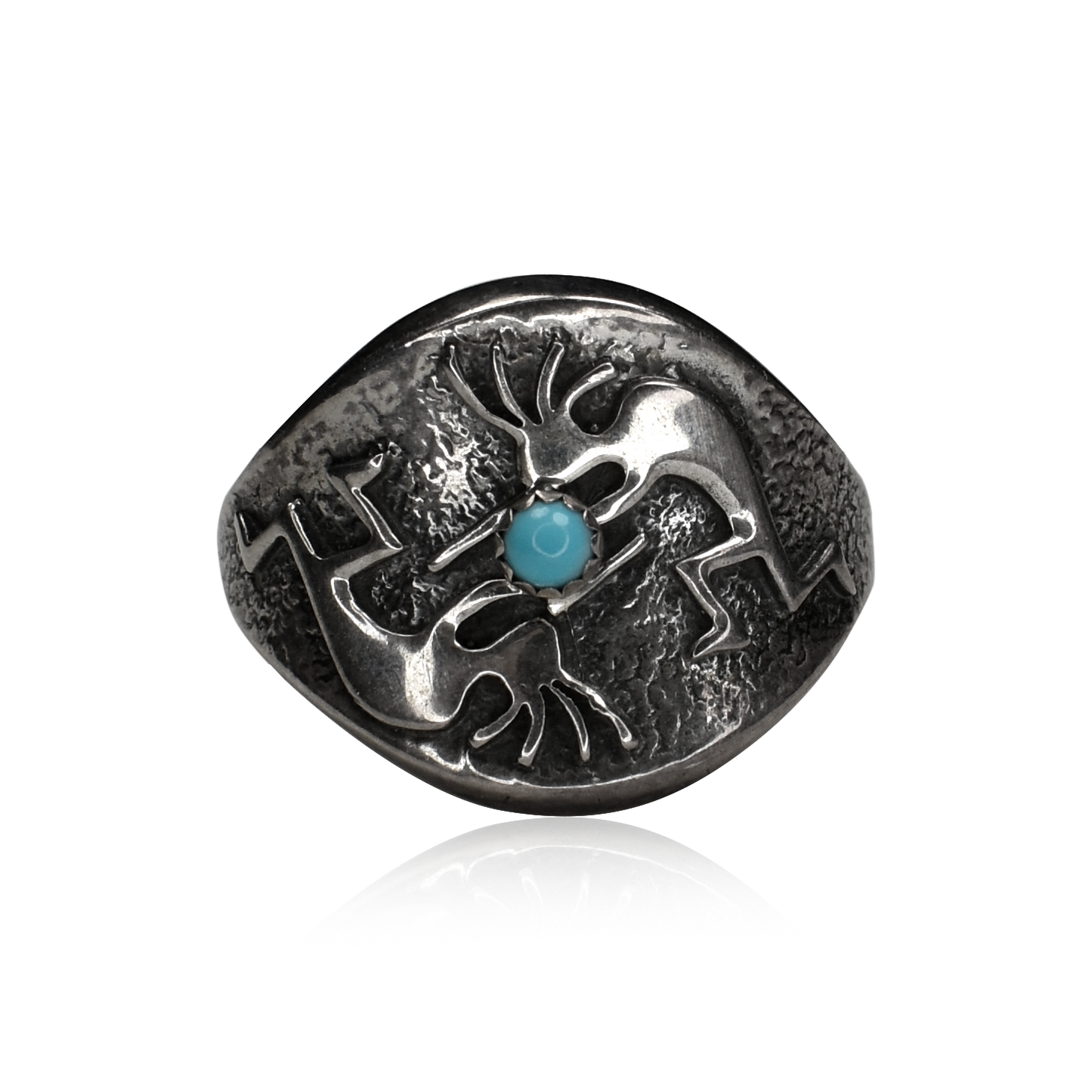 Vintage 1980s Sand Cast Sterling Silver Kokopelli Ring by Ervin Hoskie