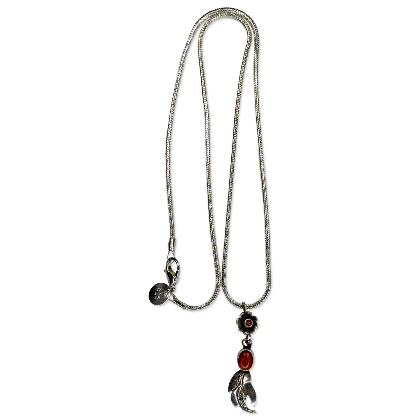 Feather and Flower Coral Pendant Necklace