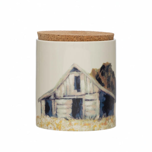 Stoneware Canister - Farm Scene & Cork Lid