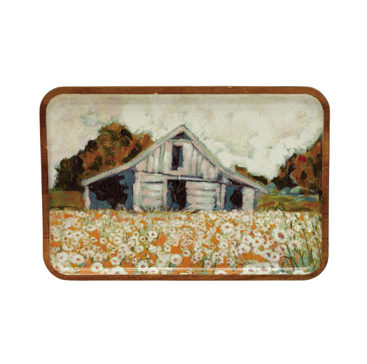 Acacia Wood Tray - Farm Scene